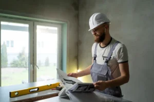 Homem verificando a avaliação de janelas e portas para prepare-se para chuvas e altas temperaturas no fim do ano, com checklist de manutenção.