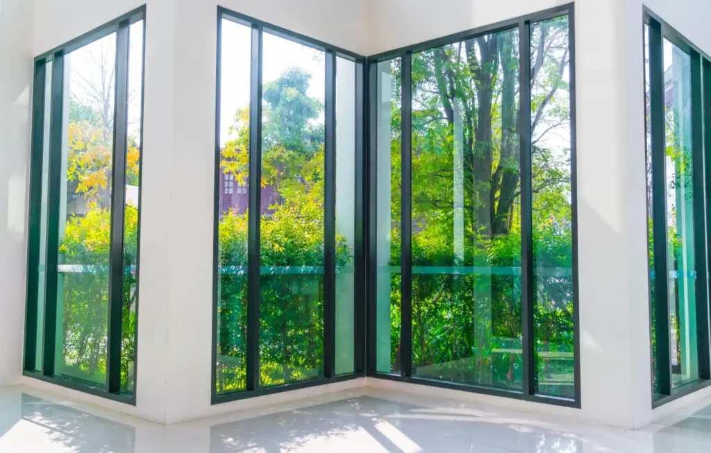 Esquadrias-Aluminio-Paineis-Vidro-Caixilhos-Verdes-Ambiente-Interno em Conteúdo Sobre Esquadrias de Alumínio Ou Pvc: Qual A